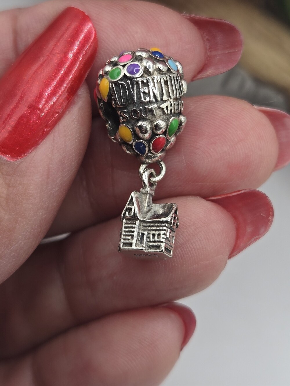 Silver 'Adventure Is Out There' Hot Air Balloon Charm with Colorful Enamel